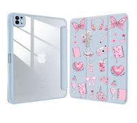 for iPad Pro 13 Inch Case (M5 2025/M4 2024, 8th/7th Gen) with Pencil Holder,Girly Butterfly Heart Cherry Blue Leather Clear Cover Acrylic Back Protective Shell,Auto Wake/Sleep