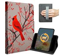 for iPad Pro 13 Inch Case M5 2025/ M4 2024 Slim PU Leather 360 Degree Rotating Multiple Viewing Angles Folio Stand Shell Cover with Hand Strap Auto Wake/Sleep Magnetic Clasp, Red Cardinal Birds