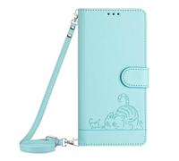 for iPhone 11 Case with Card Holder Lanyard, Embossed Cat Magnetic Back Flip Case for iPhone 11 Wallet Protective Case Phone Case for iPhone 11 Mint Green