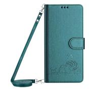 for iPhone 11 Case with Card Holder Lanyard, Embossed Cat Magnetic Back Flip Case for iPhone 11 Wallet Protective Case Phone Case for iPhone 11 Peacock Green