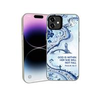 for iPhone 12/12 Pro Vintage Christian Bible Verse Phone Case Light Blue | Shockproof Anti-Scratch Protective Phone Cover Psalm 46 5 Cross White Dove Blue Floral River Bridge Virgin Figure