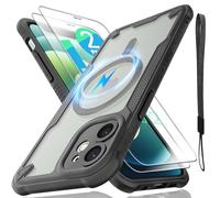 for iPhone 12 mini Case, Translucent Matte Back Compatible with Magsafe Magnetic Slim Shockproof Protective Case with Lanyard Strap and 2*9H Tempered Glass Screen Protector Phone Cover 5.4”-Black