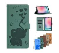 for iPhone 13 Mini/ 12 Mini Case, Shockproof PU Leather Wallet Phone Case Embossed Love Elephant with Stand Card Slot Holder Notebook Slim Fit TPU Bumper Flip Folio Protective Cover green