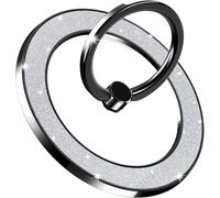 For IPhone 14 15 Universal Magsafe Strong Magnetic Metal 360° Rotating Glitter Diamond Phone Finger Ring Holder Stand(J198-Black)