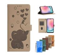 for iPhone 15 Pro Case, Flip PU Leather Embossed Love Elephant Shockproof Wallet Phone Cases Folio Magnetic Protective Cover with Stand Card Holders for iPhone 15 Pro Khaki