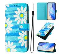 For iPhone 15 Pro Case, Premium Leather Painted Wallet Book Flip Stand View Phone Cover with Card Holder Slots Compatible with iPhone 15 Pro,Blue daisy
