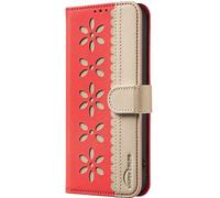 for iPhone 15 Pro Max Case Wallet with Credit Card Holder, Lace Flowers Pattern Flip Premium PU Leather Magnetic Closure Shockproof Protective Cover for iPhone 15 Pro Max,red