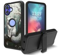 for iPhone 16 Case 6.1'', with Swivel Belt Clip Heavy Duty Shockproof TPU Protection Phone Cover for Apple iPhone 16,Cute Cats Flower