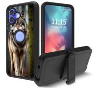 for iPhone 16 Case 6.1'', with Swivel Belt Clip Heavy Duty Shockproof TPU Protection Phone Cover for Apple iPhone 16,Wolves Howling Wild