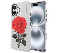 for iPhone 16 Case Unique Artificial Embroidery, Traditional Chinese Craft Military Grade Drop Protection Scratch Resistant with Anti-Fingerprint Phone Case for iPhone 16 Cover Thin Rose (Gray)