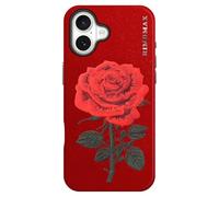for iPhone 16 Case Unique Artificial Embroidery, Traditional Chinese Craft Military Grade Drop Protection Scratch Resistant with Anti-Fingerprint Phone Case for iPhone 16 Cover Thin Rose (Red)