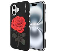 for iPhone 16 Case Unique Artificial Embroidery, Traditional Chinese Craft Military Grade Drop Protection Scratch Resistant with Anti-Fingerprint Phone Case for iPhone 16 Cover Thin Rose (Black)