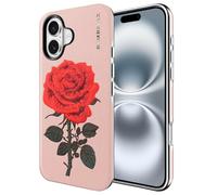 for iPhone 16 Case Unique Artificial Embroidery, Traditional Chinese Craft Military Grade Drop Protection Scratch Resistant with Anti-Fingerprint Phone Case for iPhone 16 Cover Thin Rose (Pink)