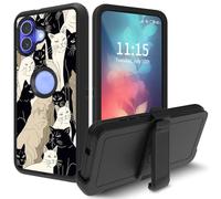 for iPhone 16 Plus Case, with Swivel Belt Clip Heavy Duty Shockproof TPU Protection Phone Cover for iPhone 16 Plus 6.7 inch,Black and White Cats