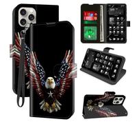 for iPhone 16 Pro 6.3'' Wallet Case with RFID Blocking, 4 Card Holders, Kickstand, Wrist Strap - Magnetic PU Leather Flip Phone Case Protective Cover for Women & Men, Bald Eagle with Spread Wings