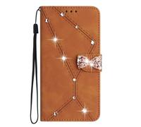 For iPhone 16 Pro Case, 3D Glitter Sparkle Bling Cover Shock-Absorption Flip PU Leather Protective Bumper with Magnetic Stand Card Holder Slots for iPhone 16 Pro brown