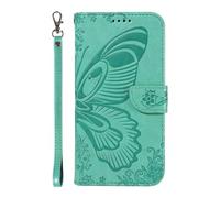 for iPhone 16 Pro Case, Embossed Butterfly Shockproof PU Leather Flip Wallet Phone Case Bumper Protective Cover with Card Holders Magnetic Closure Kickstand for iPhone 16 Pro green