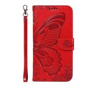 for iPhone 16 Pro Case, Embossed Butterfly Shockproof PU Leather Flip Wallet Phone Case Bumper Protective Cover with Card Holders Magnetic Closure Kickstand for iPhone 16 Pro red