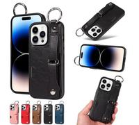 for iPhone 16 Pro Case, Premium Leather Ring Holder Wallet Book Flip Stand View Phone Cover with Card Holder Slots Compatible with iPhone 16 Pro,black