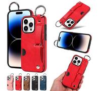 for iPhone 16 Pro Case, Premium Leather Ring Holder Wallet Book Flip Stand View Phone Cover with Card Holder Slots Compatible with iPhone 16 Pro,red