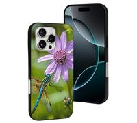 for iPhone 16 Pro Case Soft Tpu Phone Cover Military Grade Drop Protection Anti-Fingerprint Vintage Flower Plant Dragonfly Cell Phone Case Shockproof Protective Cover for Women Men Girl, Black