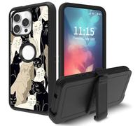 for iPhone 16 Pro Case, with Swivel Belt Clip Heavy Duty Shockproof TPU Protection Phone Cover for iPhone 16 Pro 6.3 inch,Black and White Cats