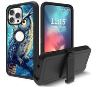 for iPhone 16 Pro Case, with Swivel Belt Clip Heavy Duty Shockproof TPU Protection Phone Cover for iPhone 16 Pro 6.3 inch,Owls and Moon