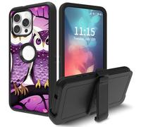 for iPhone 16 Pro Case, with Swivel Belt Clip Heavy Duty Shockproof TPU Protection Phone Cover for iPhone 16 Pro 6.3 inch,Pink Owls