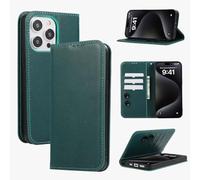For iPhone 16 Pro Max Case Leather Wallet Book Flip Stand View Slim Phone Cover with Magnetic, Card Holder Slots Compatible with iPhone 16 Pro Max,Dark green