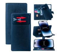 for iPhone 16 Pro Max Wallet Case - Magnetic Detachable with Card Slot & Camera Cover [Inner Case Compatible with MagSafe] Kickstand, RFID Blocking, Genuine Leather, Full Protection Flip Case (Blue)