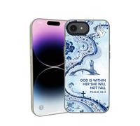 for iPhone 16e/17e Vintage Christian Bible Verse Phone Case Light Blue | Shockproof Anti-Scratch Protective Phone Cover Psalm 46 5 Cross White Dove Blue Floral River Bridge Virgin Figure