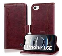 for iPhone 16e Case Wallet with RIFD Blocking Card Holder PU Leather Flip Kickstand Business Cover with Card Slots and Magnetic Closure Phone Case for iPhone 16e 2025 6.1 inch, Wine Red