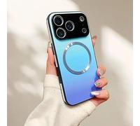for iPhone 17/16/15/14/13/12 Promax/Air Gradient Glass-Gloss Case Compatible Compatible Magnetic Charging, with Shockproof Airbags, Glass Back Cover with Lens Film (12,Blue)