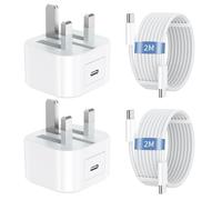 For iPhone 17 16 15 Fast Charger 2 Pack 20W USB C Plug Fast Charge with 2M USBC Cable UK Compatible with iPhone 17/16/16 Plus/16 Pro/16 Pro Max/15/15 Plus/15 Pro/15 Pro Max, iPad Pro/Air/Mini/11th/10