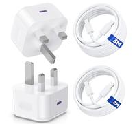for iPhone 17 16 15 Pro Max USB C Charger,2Pack 20W USB-C Power Adapter Fast Charge with 2M+3M USBC to C Cable,Type C UK Charger Plug for iPhone 16/15/16 15 Pro/16 15 Plus,iPad Pro/Air/Mini