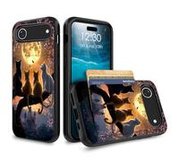 for iPhone 17 Air Case Wallet Case with Credit Card Holder Dual Layer Shock Proof Protective Phone Case for iPhone 17 Air 6.5 inch 2025 - Cherry Blossom Cat Moon