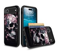 for iPhone 17 Air Case Wallet Case with Credit Card Holder Dual Layer Shock Proof Protective Phone Case for iPhone 17 Air 6.5 inch 2025 - Cherry Blossom Skull