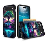 for iPhone 17 Air Case Wallet Case with Credit Card Holder Dual Layer Shock Proof Protective Phone Case for iPhone 17 Air 6.5 inch 2025 - Cherry Blossom Moon