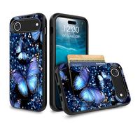 for iPhone 17 Air Case Wallet Case with Credit Card Holder Dual Layer Shock Proof Protective Phone Case for iPhone 17 Air 6.5 inch 2025 - Pink Flower White Cat