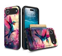 for iPhone 17 Air Case Wallet Case with Credit Card Holder Dual Layer Shock Proof Protective Phone Case for iPhone 17 Air 6.5 inch 2025 - Cherry Blossom and Hummingbird