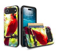 for iPhone 17 Air Case Wallet Case with Credit Card Holder Dual Layer Shock Proof Protective Phone Case for iPhone 17 Air 6.5 inch 2025 - Red Bird Cherry Blossom