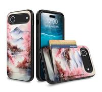 for iPhone 17 Air Case Wallet Case with Credit Card Holder Dual Layer Shock Proof Protective Phone Case for iPhone 17 Air 6.5 inch 2025 - Mountain Cherry Blossom