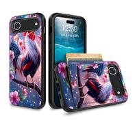 for iPhone 17 Air Case Wallet Case with Credit Card Holder Dual Layer Shock Proof Protective Phone Case for iPhone 17 Air 6.5 inch 2025 - Cherry Blossom Cocks