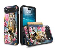 for iPhone 17 Air Case Wallet Case with Credit Card Holder Dual Layer Shock Proof Protective Phone Case for iPhone 17 Air 6.5 inch 2025 - Cherry Flower Moon and Owl