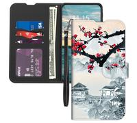 for iPhone 17 Air Case with Card Holder Wrist Strap,PU Leather Flip Folio Magnetic Clasp Kickstand,Drop Protection TPU Inner Cover for iPhone 17 Air,Watercolor Sakura