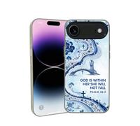 for iPhone 17 Air Vintage Christian Bible Verse Phone Case Light Blue | Shockproof Anti-Scratch Protective Phone Cover Psalm 46 5 Cross White Dove Blue Floral River Bridge Virgin Figure