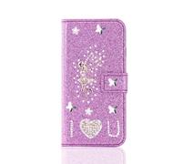 for iPhone 17 Case, Glitter PU Leather Handmade Bling Sparkly Diamonds Buckle Gems Girls Wallet Phone Cases Protective Cover with Stand Card Slots Magnetic for iPhone 17 purple