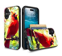 for iPhone 17 Case Wallet Case with Credit Card Holder Dual Layer Shock Proof Protective Phone Case for iPhone 17 6.3 inch 2025 - Red Bird Cherry Blossom