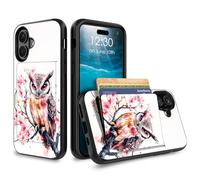 for iPhone 17 Case Wallet Case with Credit Card Holder Dual Layer Shock Proof Protective Phone Case for iPhone 17 6.3 inch 2025 - Cherry Flower Owl