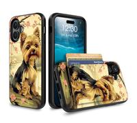 for iPhone 17 Case Wallet Case with Credit Card Holder Dual Layer Shock Proof Protective Phone Case for iPhone 17 6.3 inch 2025 - Cherry Blossom Dog